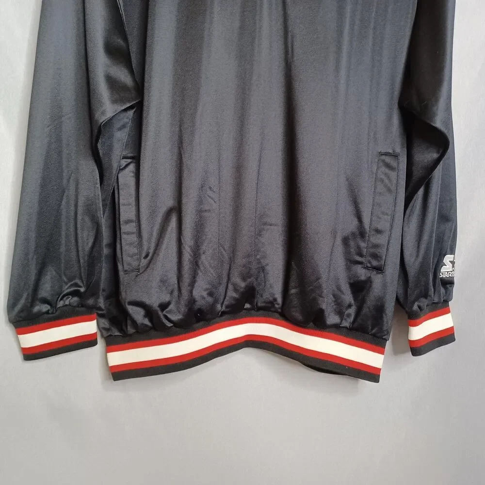Starter Jacket Mens XL Pullover Black Red White Striped Trim 90s Classic Vintage